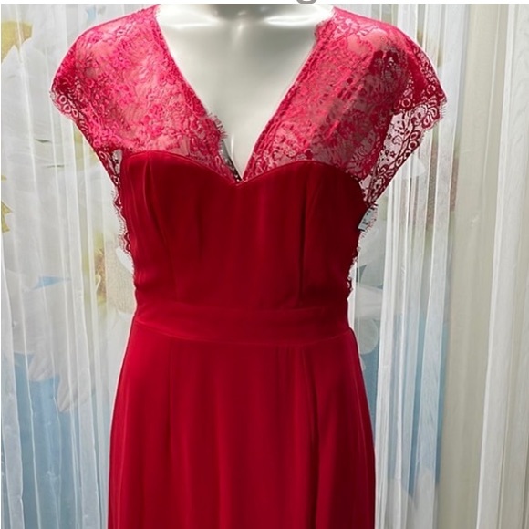 Elise Ryan Red Sleeveless Laced Sheer Maxi Occasion Dress - Picture 12 of 12